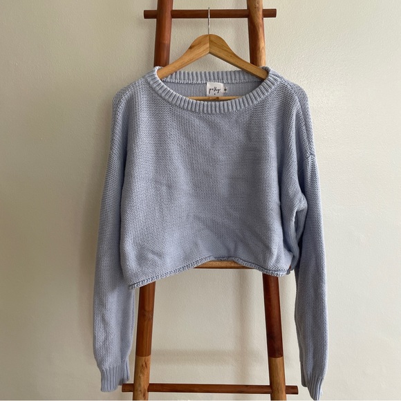 Princess Polly Sweaters - Princess Polly Light Blue Knit Crewneck Cropped Sweater
